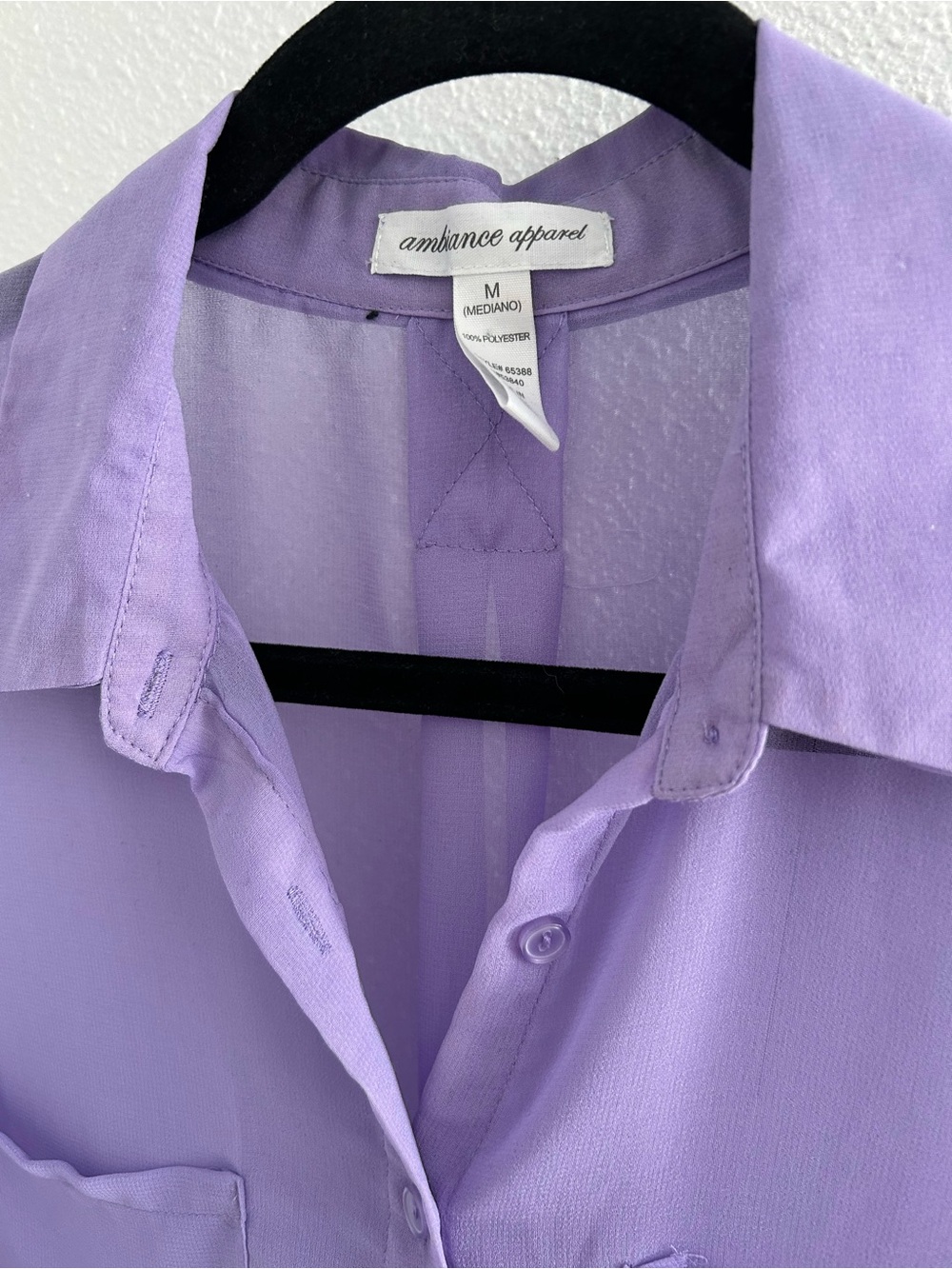 Ambiance Lavender Sheer Button-Down Shirt - Picture 2 of 3